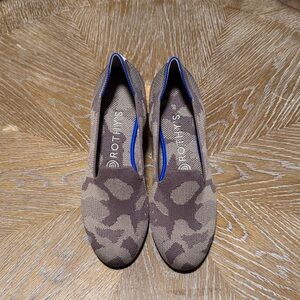 Rothy's Women's Brown Camo Knit Slip-On Flats with Blue Trim NWOT